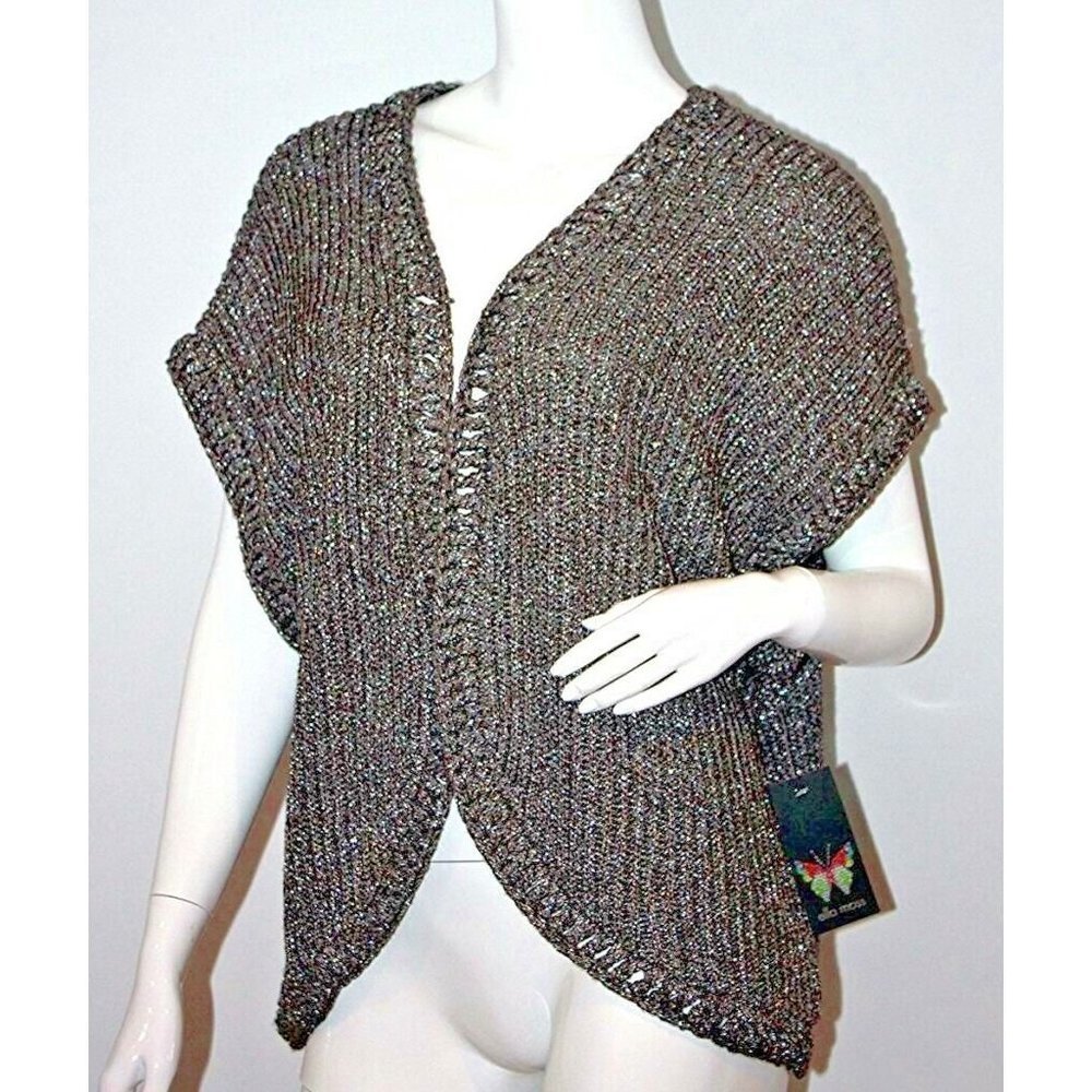 $280  ELLA MOSS Black Label GLITTER Knit ANTHROPOLOGIE Metallic CARDIGAN TOP L
